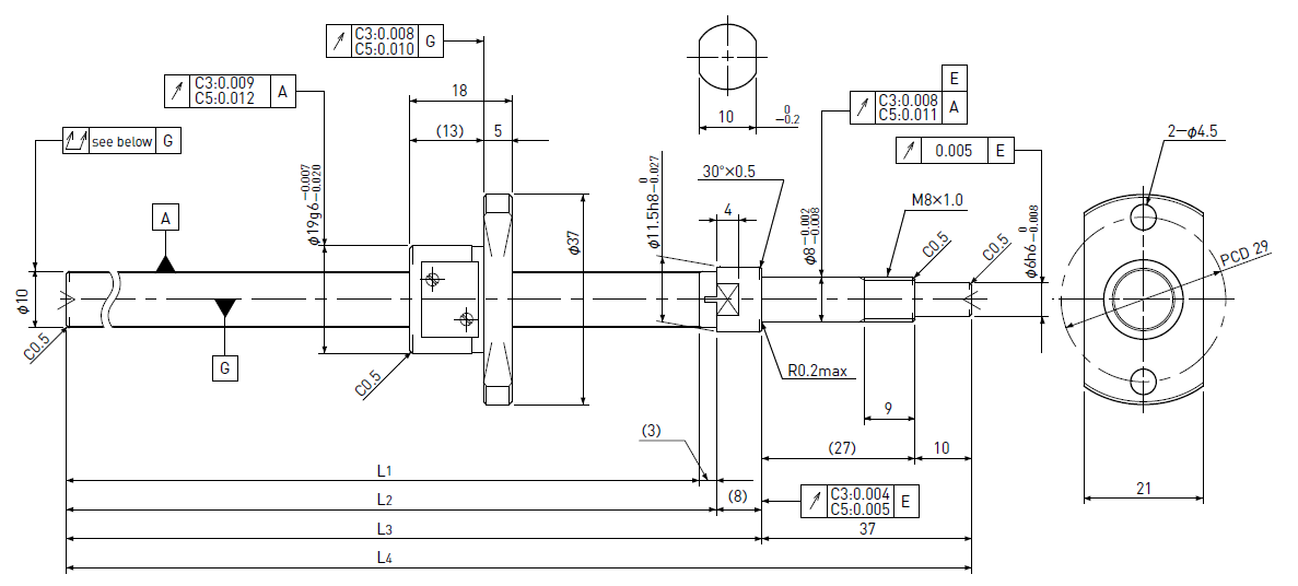 Ball screw technical drawing