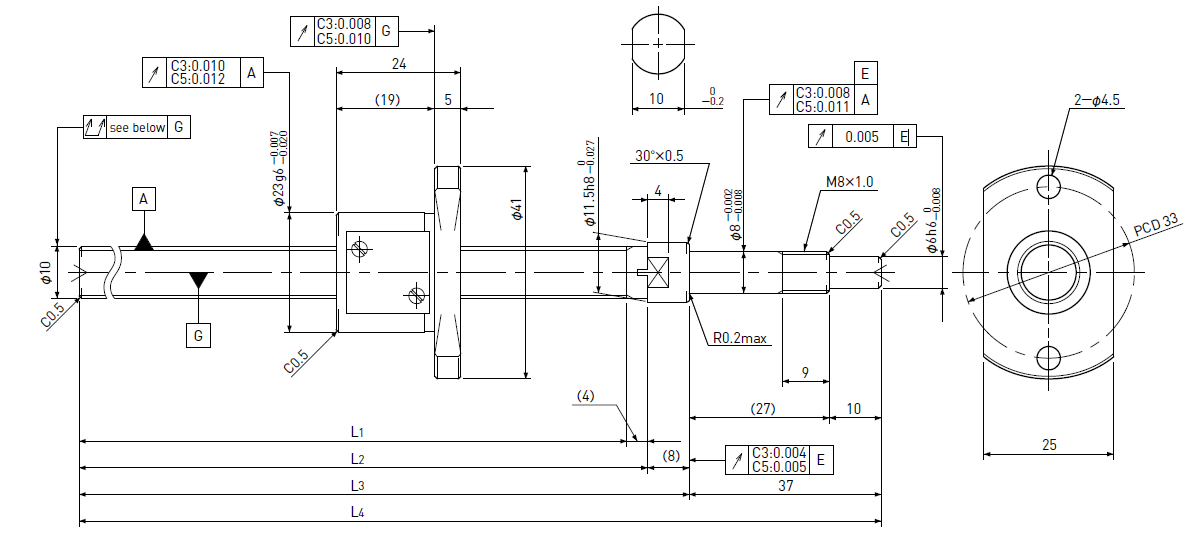 Ball screw technical drawing