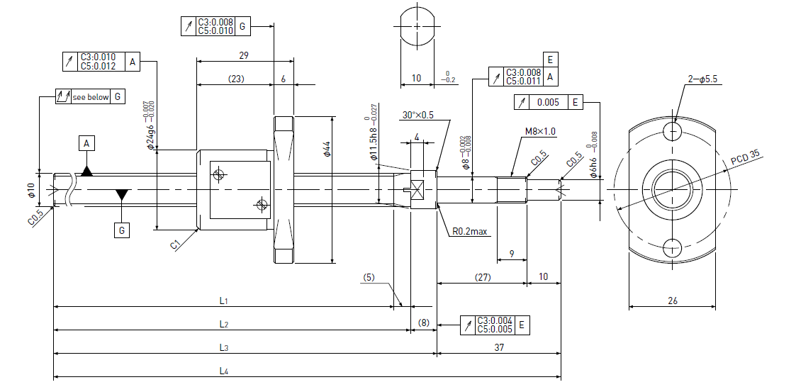 Ball screw technical drawing