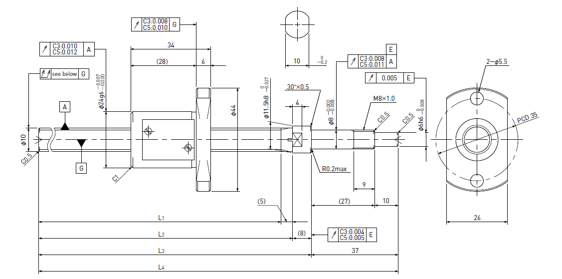 Ball screw technical drawing