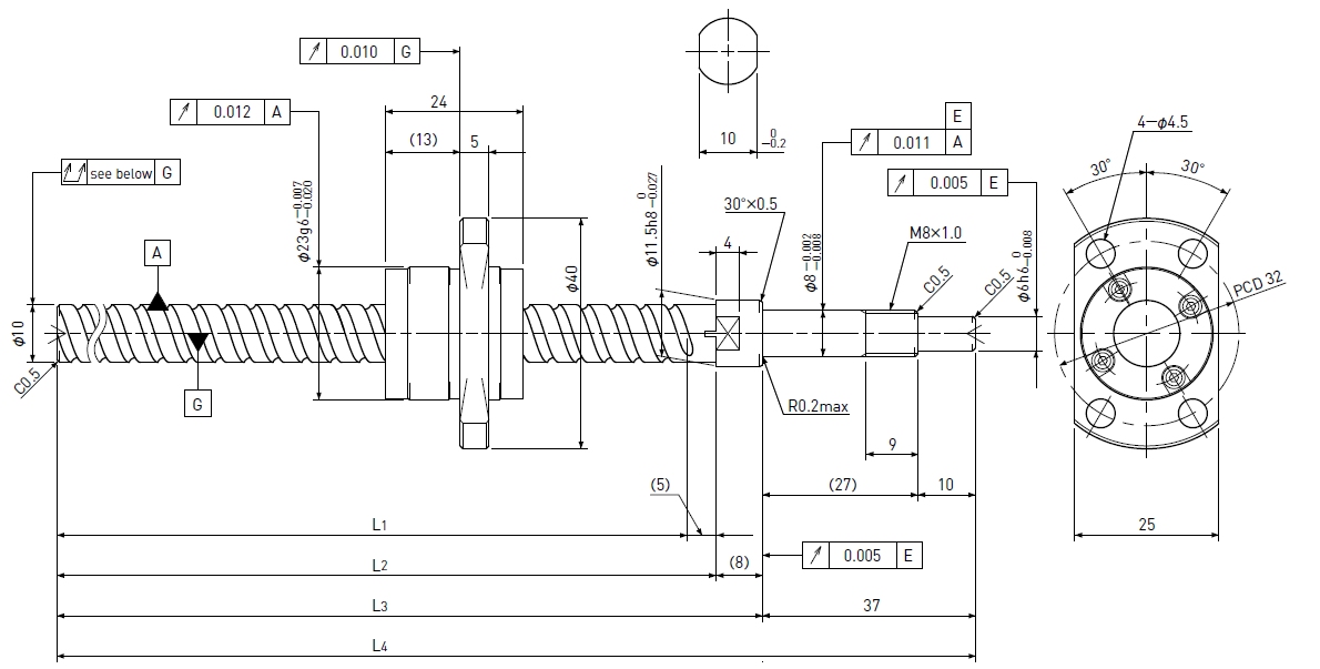 Ball screw technical drawing