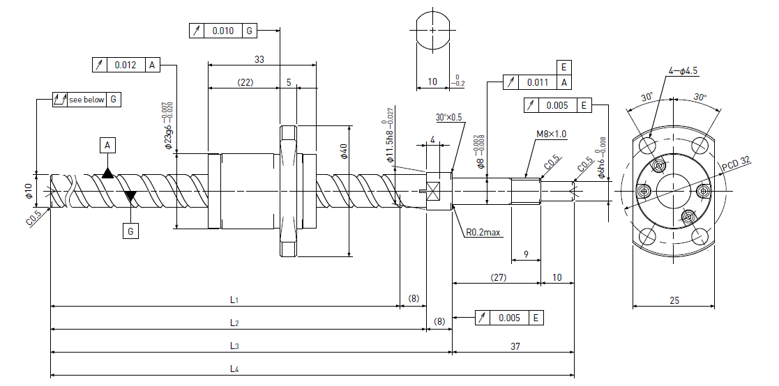 Ball screw technical drawing