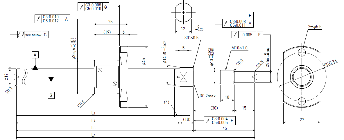 Ball screw technical drawing