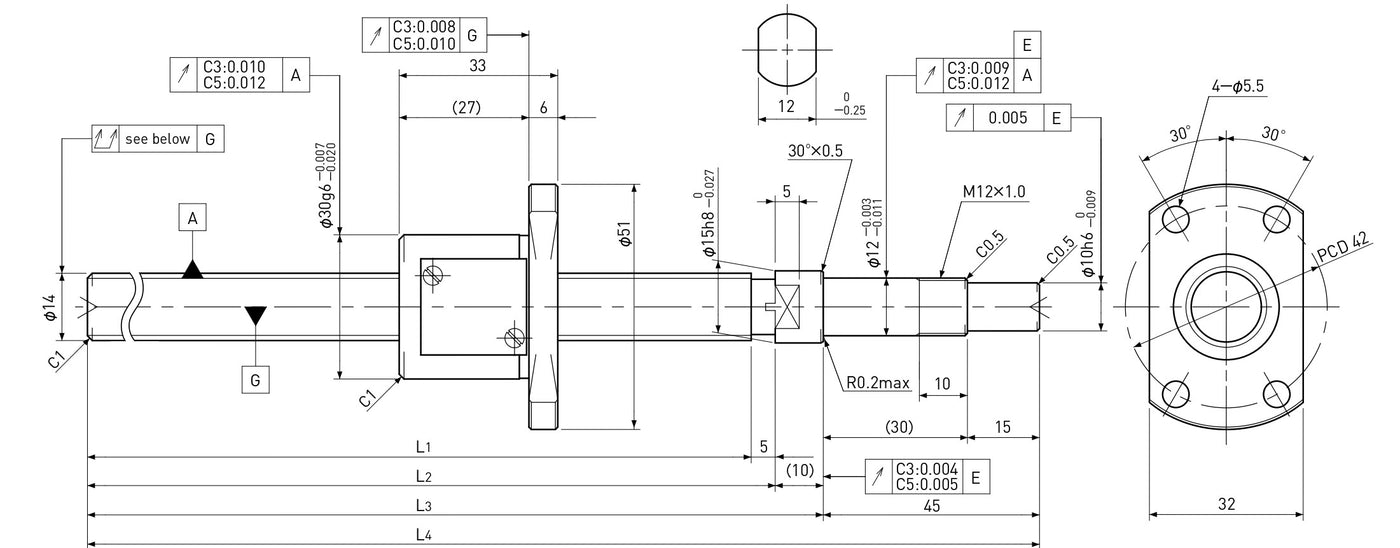 Ball screw technical drawing