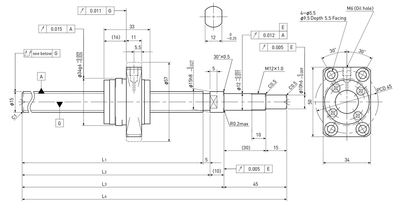 Ball screw technical drawing