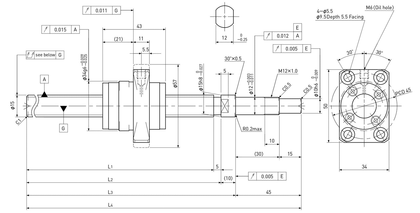 Ball screw technical drawing