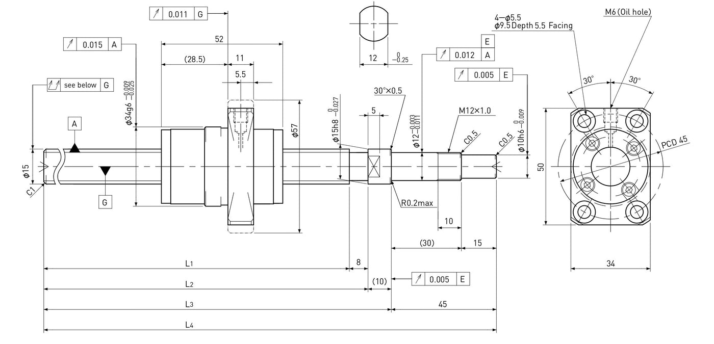 Ball screw technical drawing