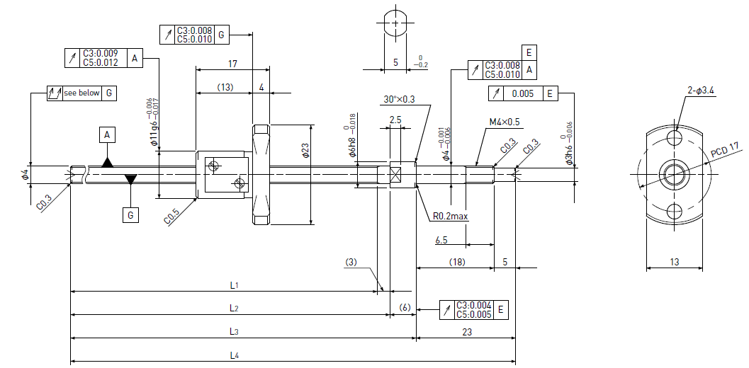 Ball screw technical drawing