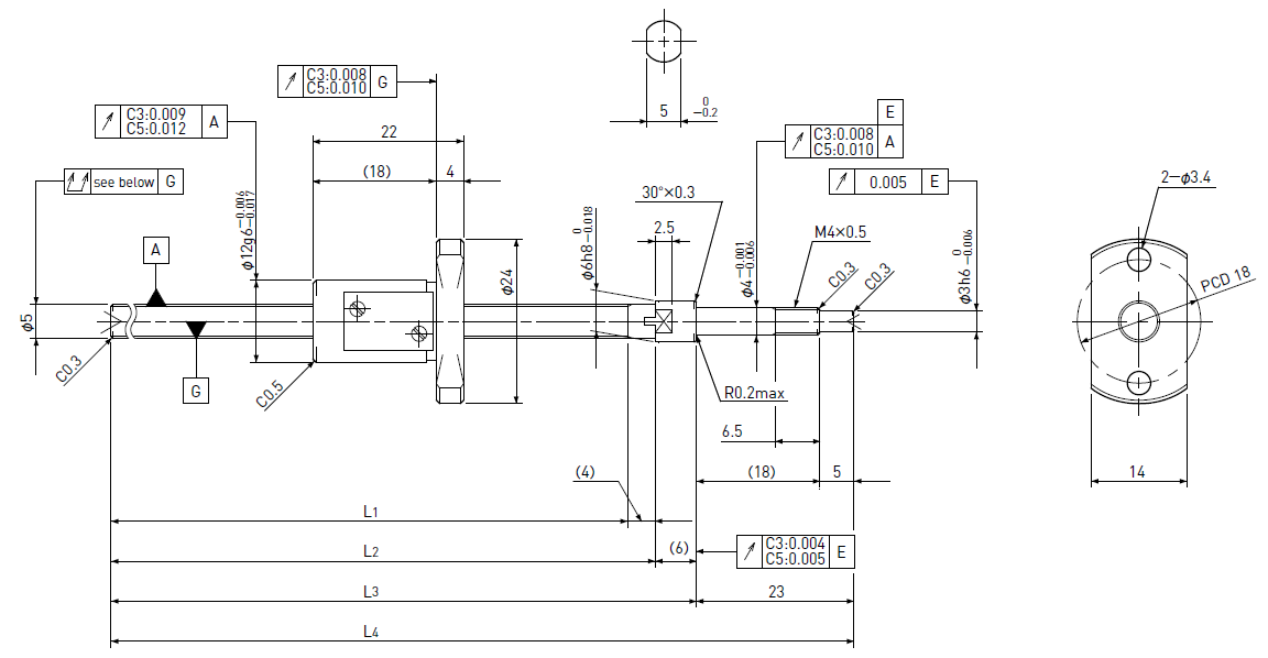 Ball screw technical drawing