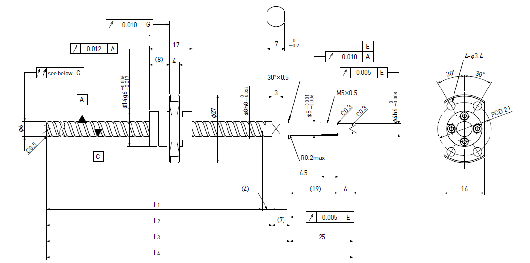 Ball screw technical drawing