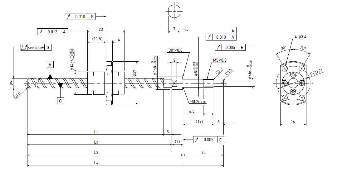 Ball screw technical drawing