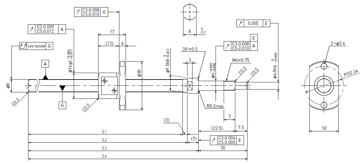 Ball screw technical drawing
