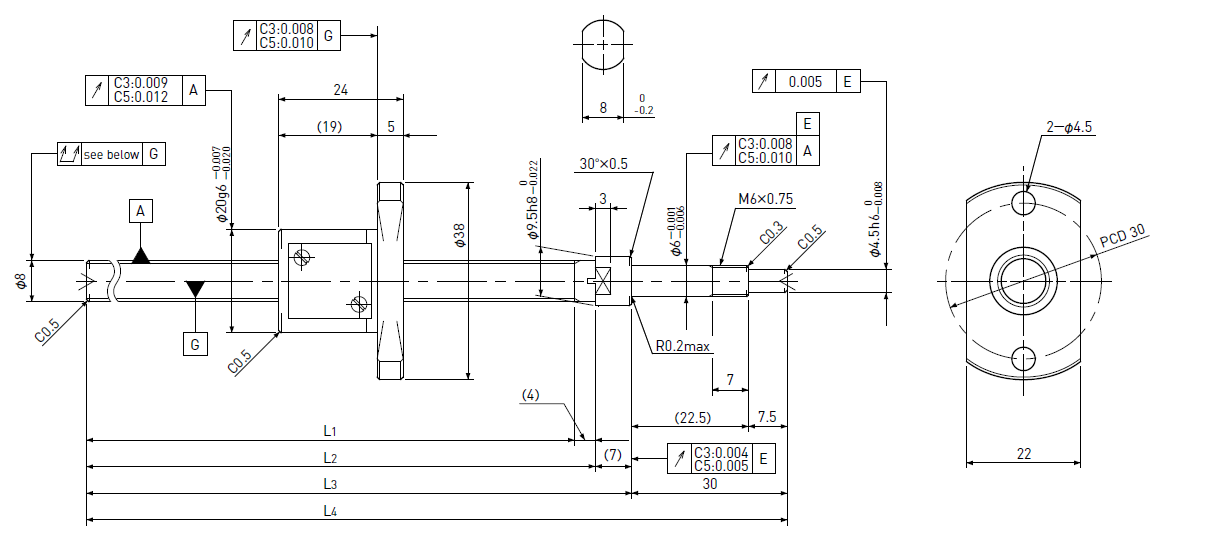 Ball screw technical drawing