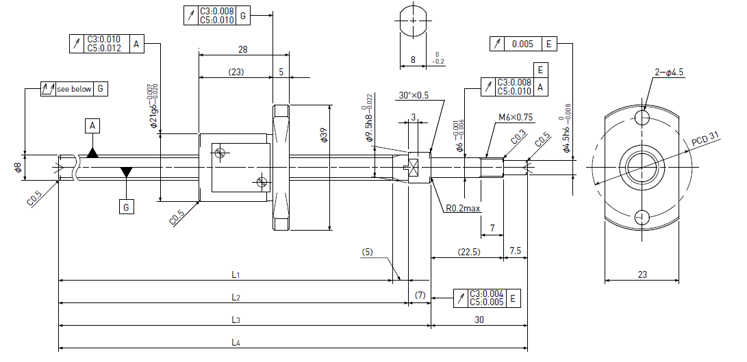 Ball screw technical drawing