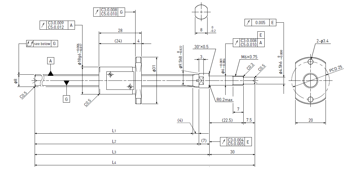 Ball screw technical drawing