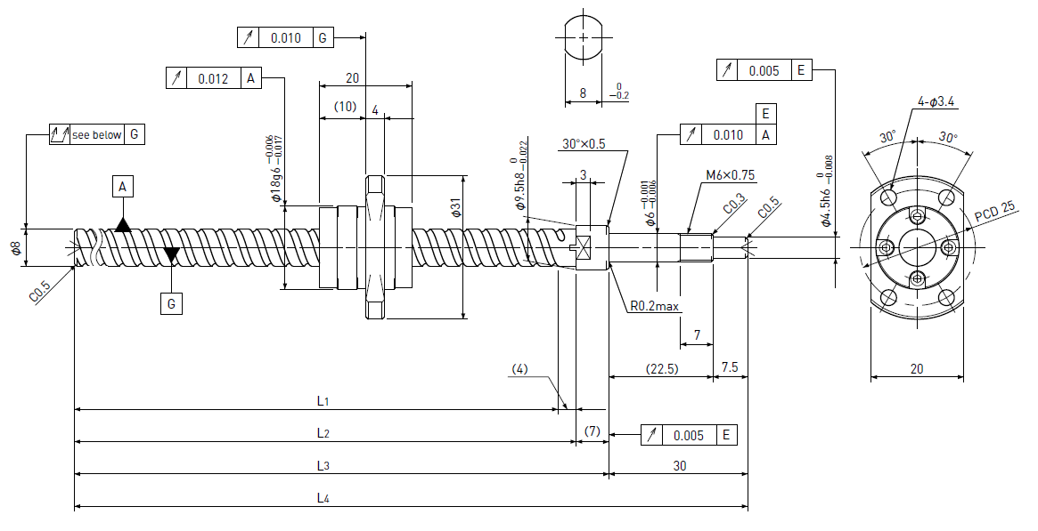 Ball screw technical drawing