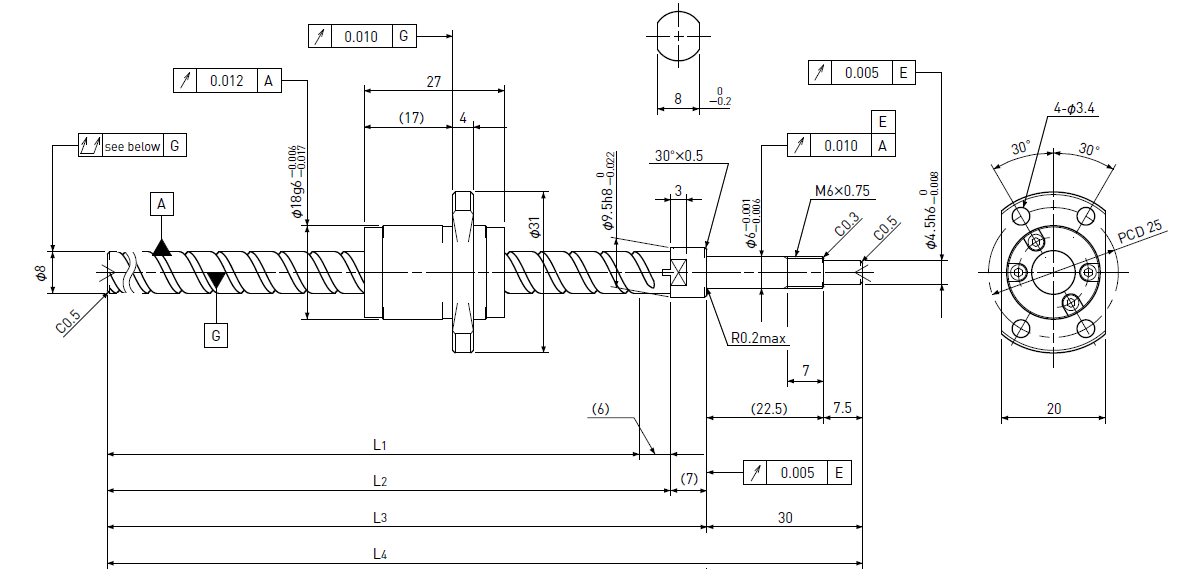 Ball screw technical drawing