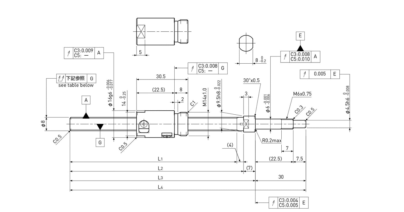 Ball screw technical drawing