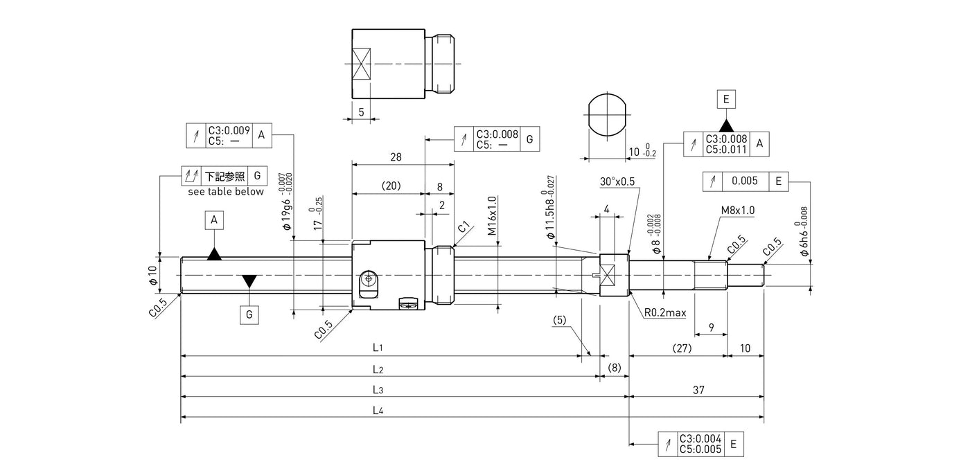 Ball screw technical drawing