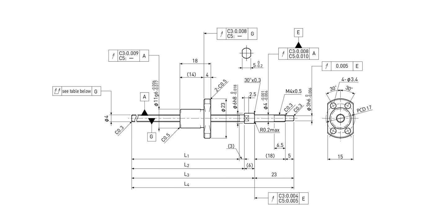 Ball screw technical drawing