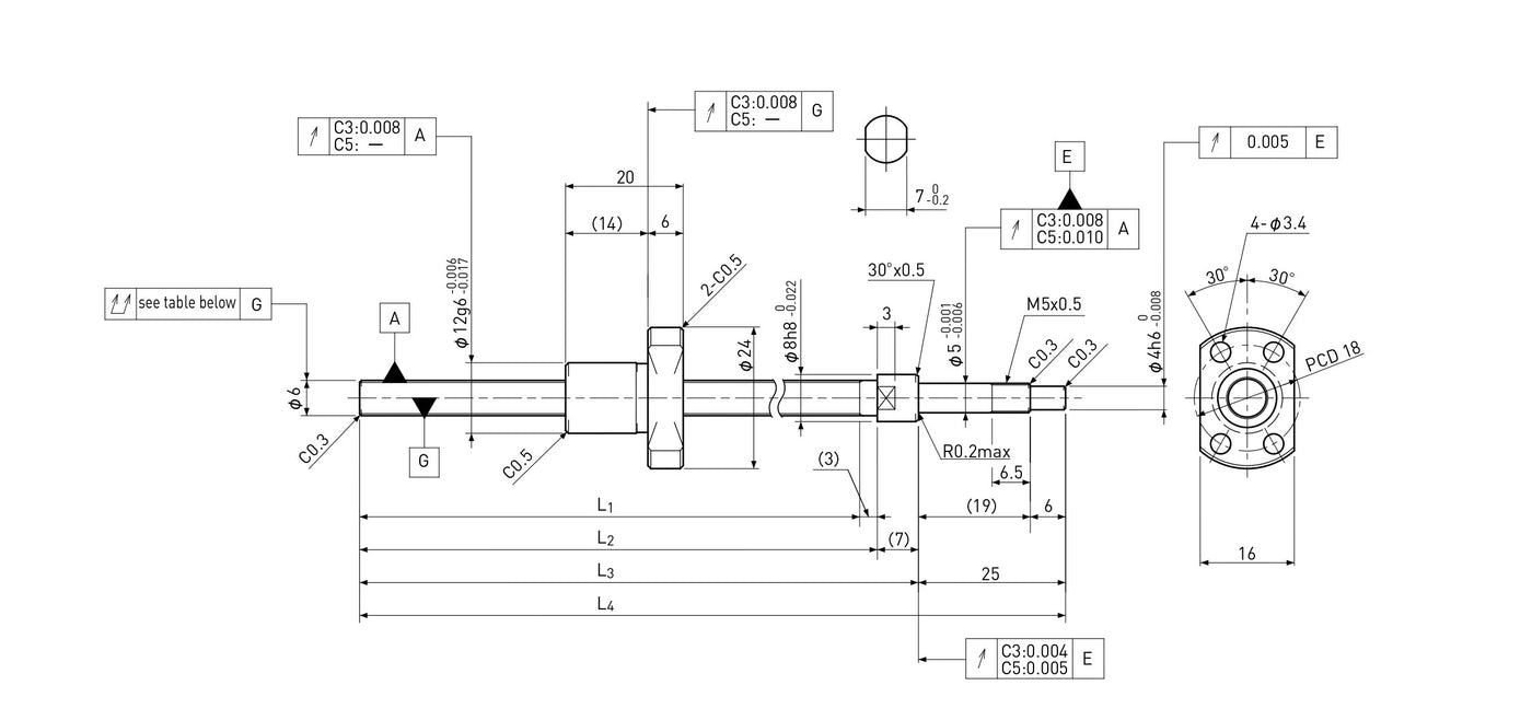 Ball screw technical drawing