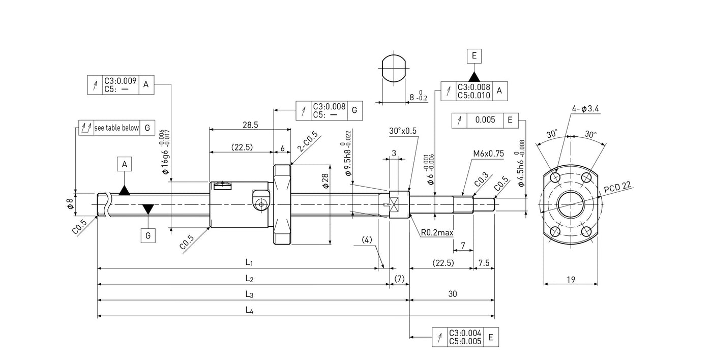 Ball screw technical drawing