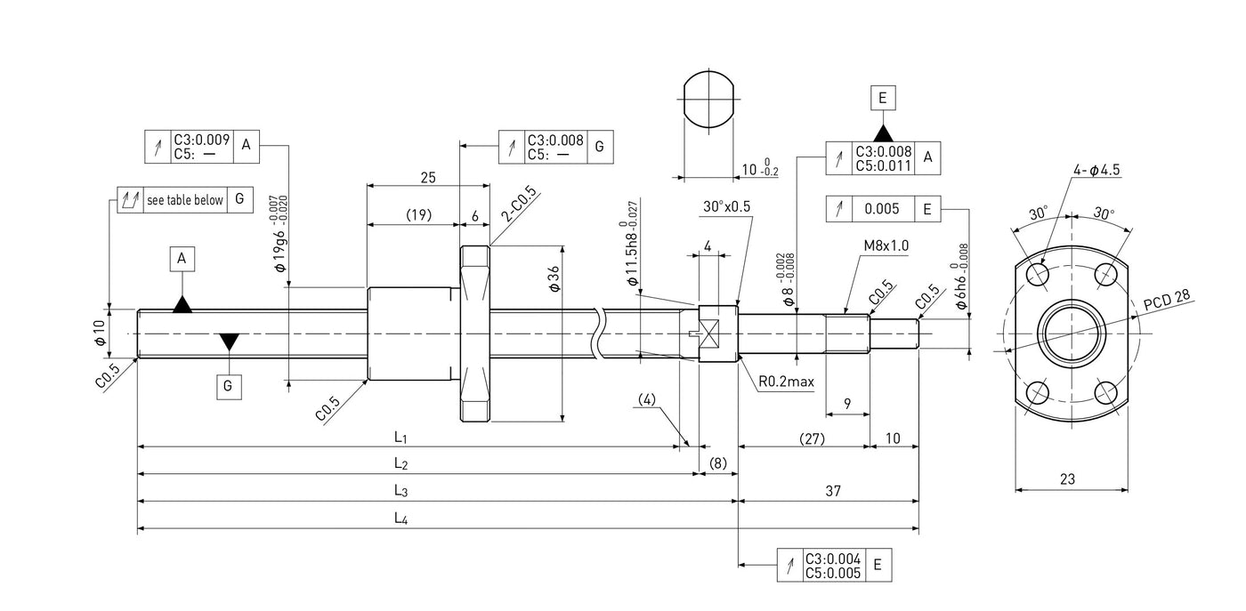 Ball screw technical drawing