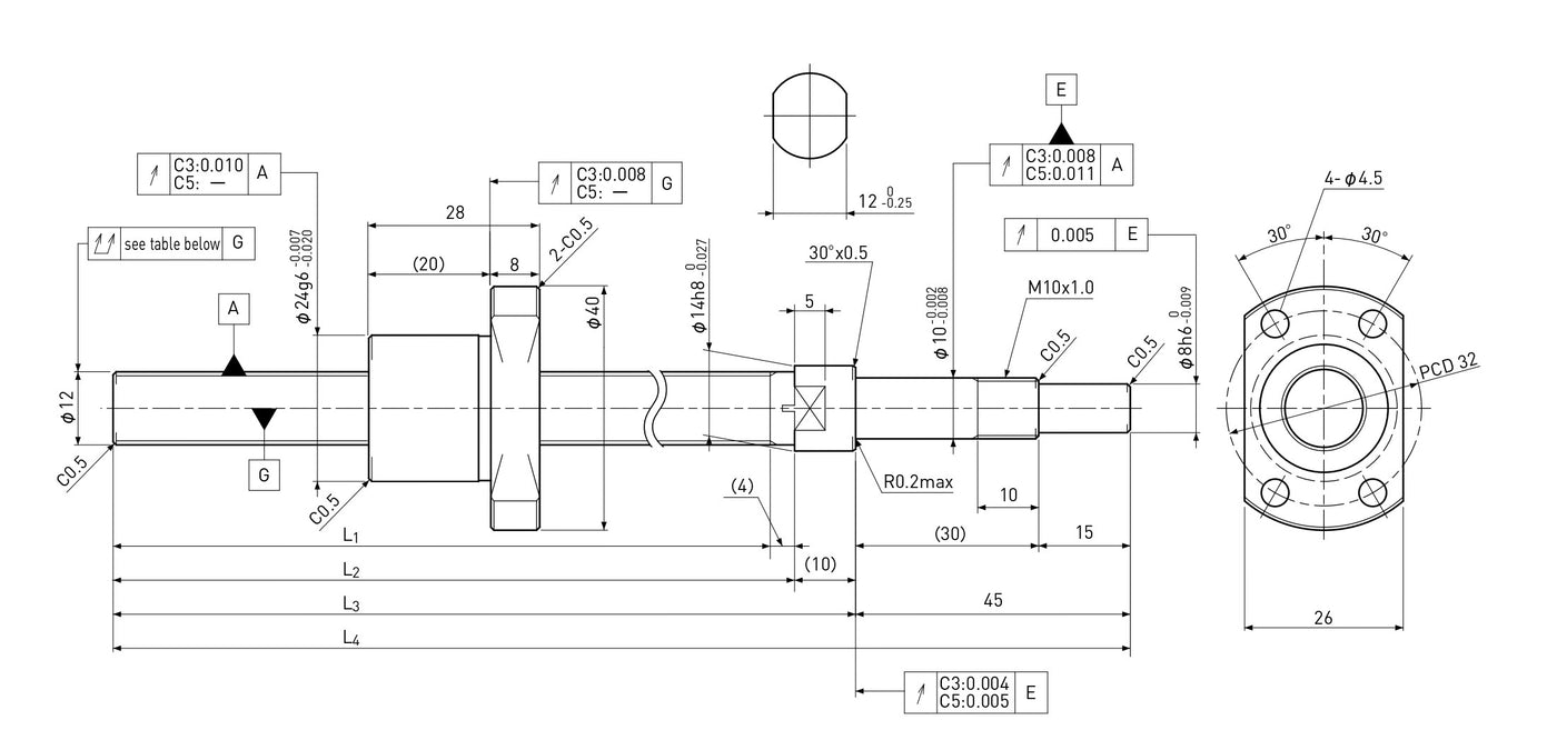 Ball screw technical drawing