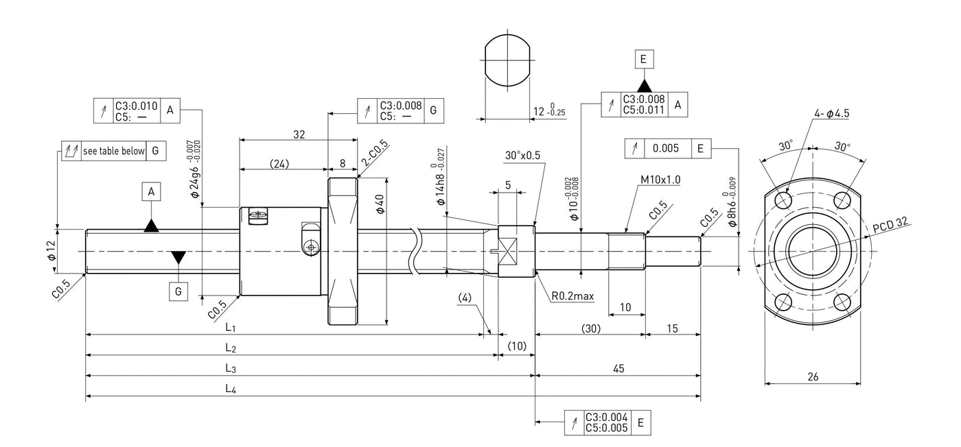 Ball screw technical drawing