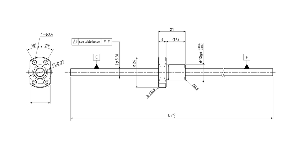 Ball screw technical drawing