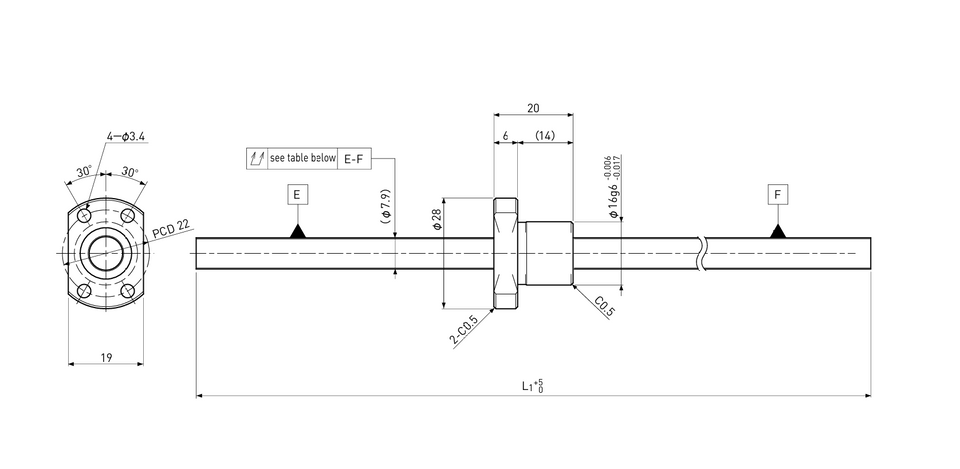 Ball screw technical drawing