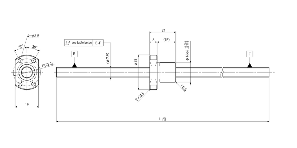 Ball screw technical drawing