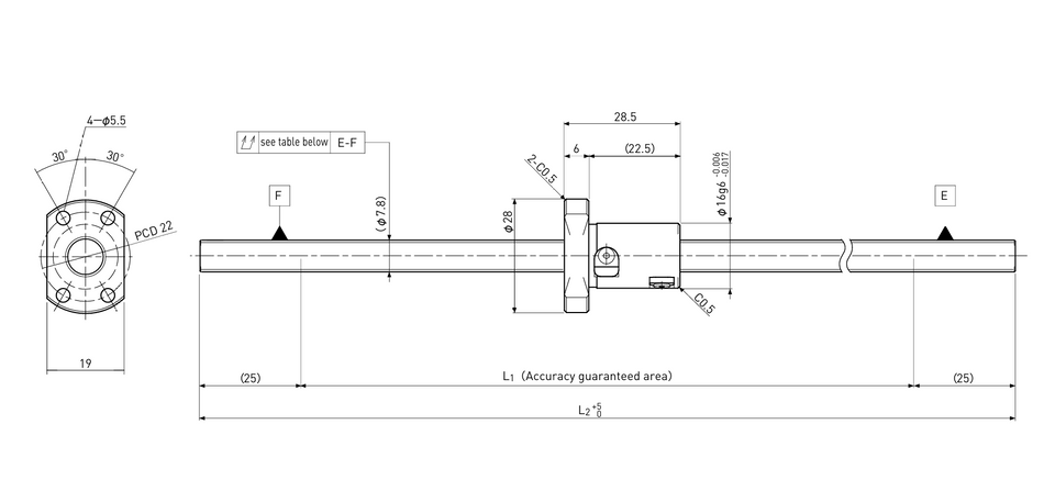 Ball screw technical drawing
