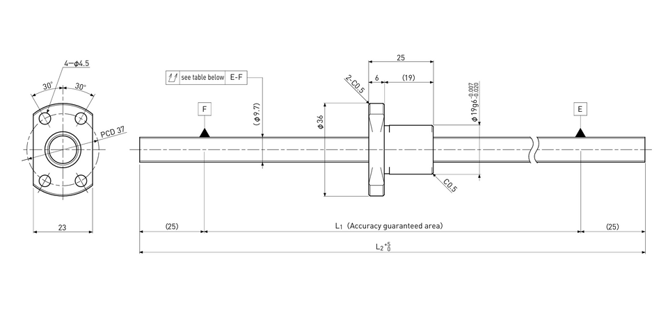 Ball screw technical drawing