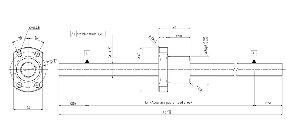 Ball screw technical drawing