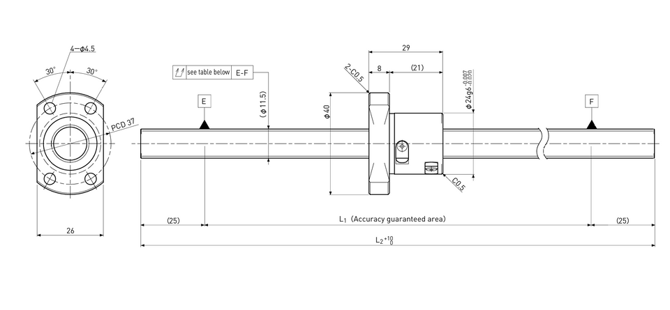 Ball screw technical drawing