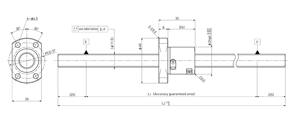 Ball screw technical drawing