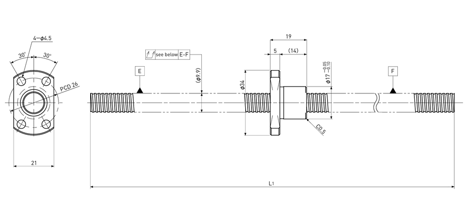 Ball screw technical drawing