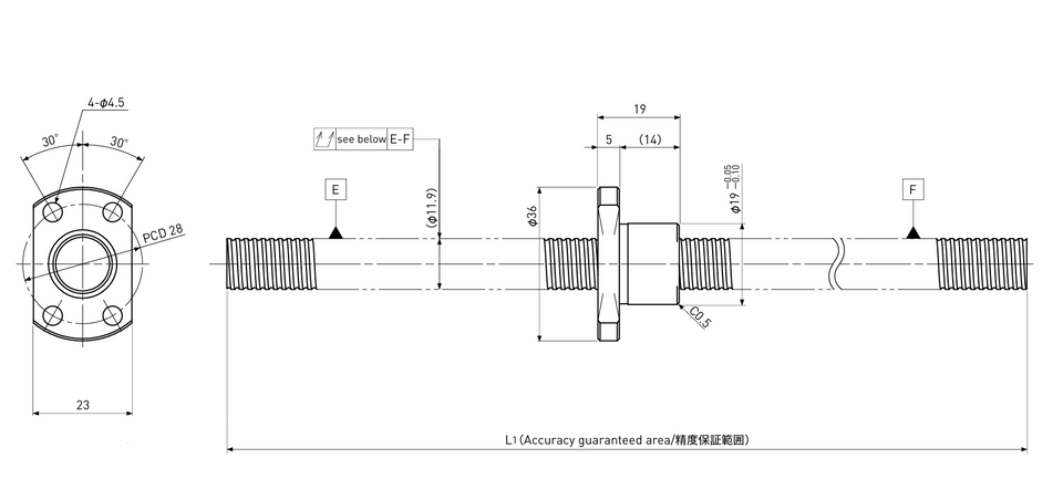 Ball screw technical drawing
