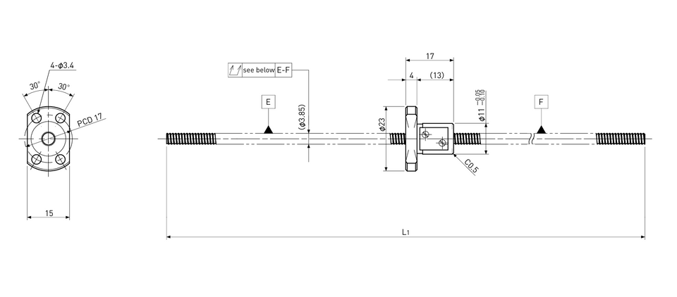 Ball screw technical drawing