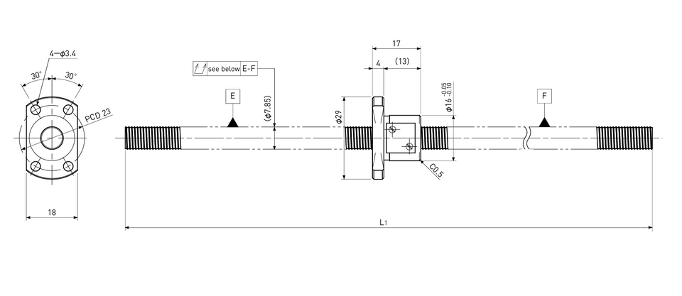 Ball screw technical drawing