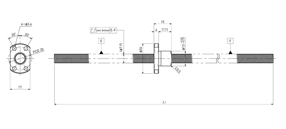 Ball screw technical drawing