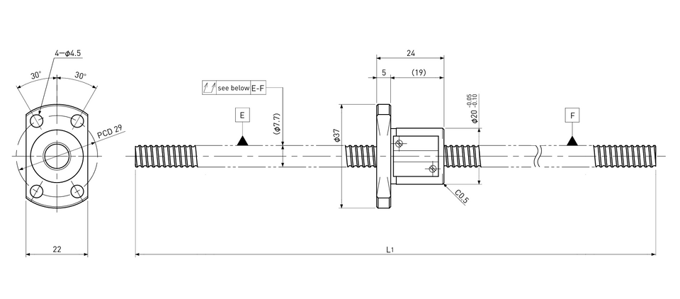 Ball screw technical drawing