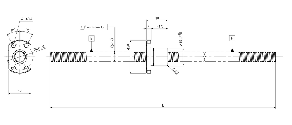 Ball screw technical drawing