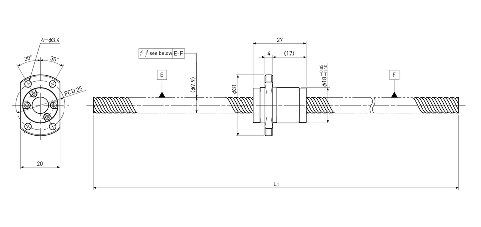 Ball screw technical drawing
