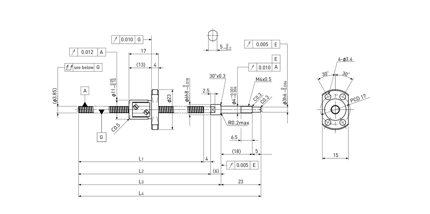 Ball screw technical drawing
