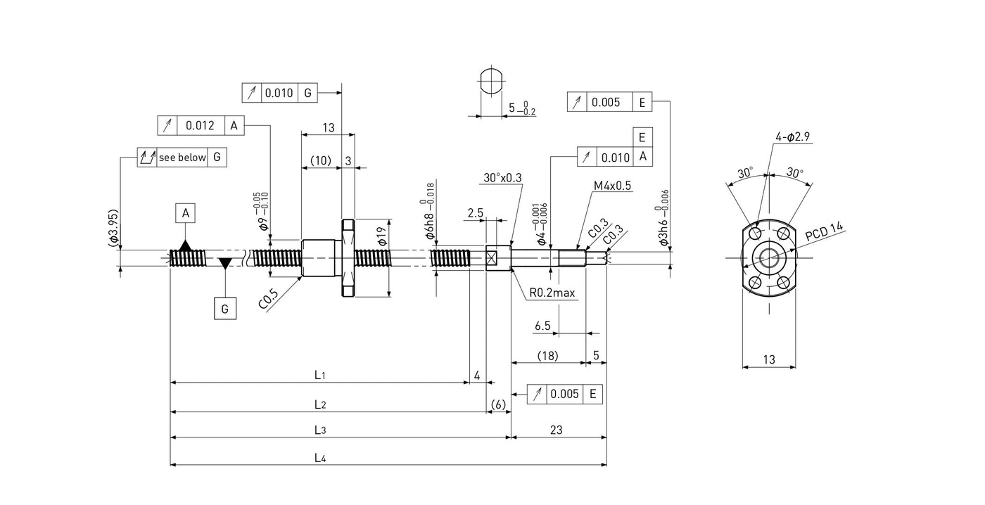 Ball screw technical drawing