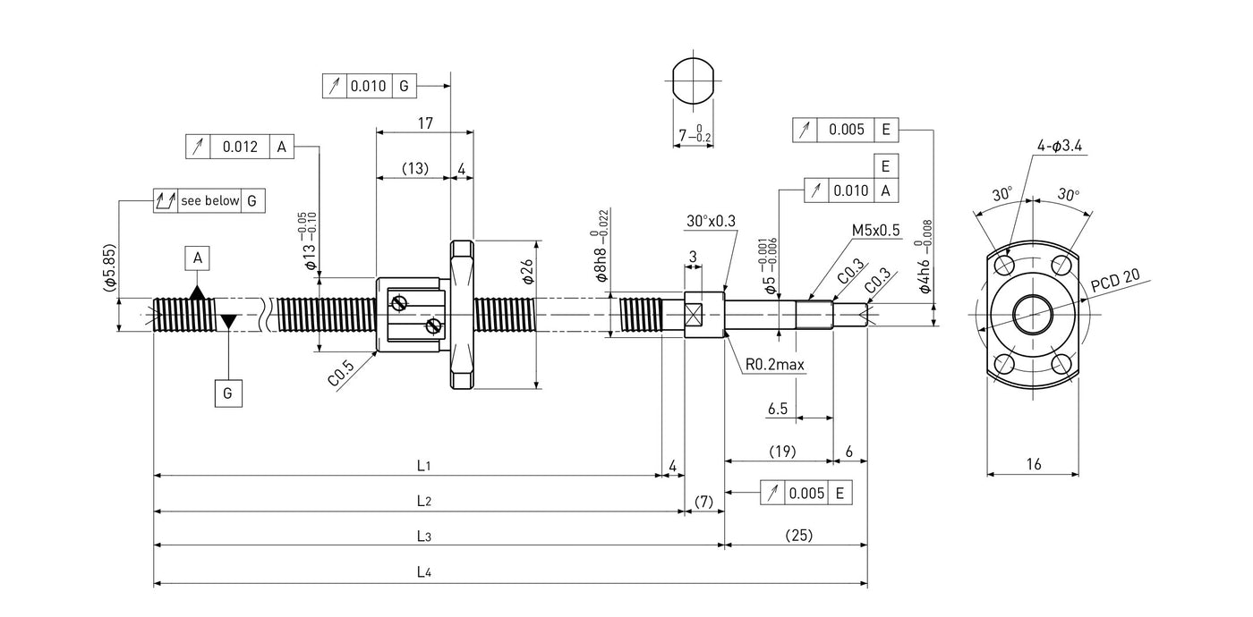 Ball screw technical drawing
