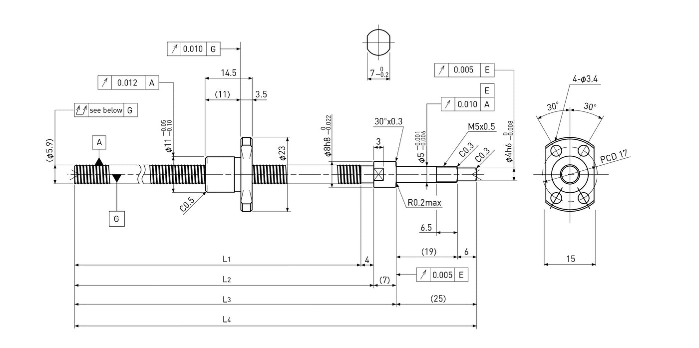 Ball screw technical drawing