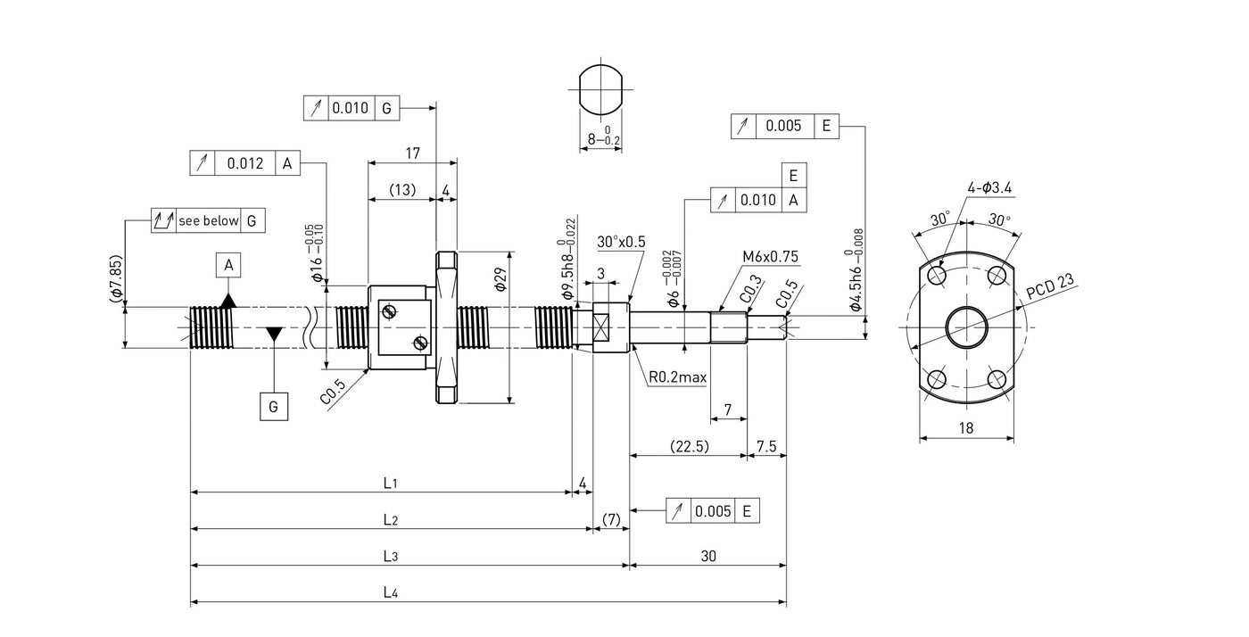Ball screw technical drawing
